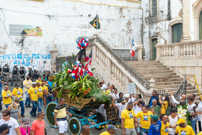 Group of indigenous people parade in the civic commemoration of bahia independence