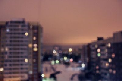 View of city lit up at night