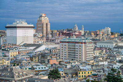 High angle view of buildings in city