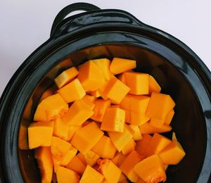 High angle view of orange slices in plate