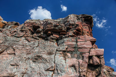 Low angle view of cliff against sky