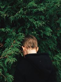 Rear view of man standing by tree