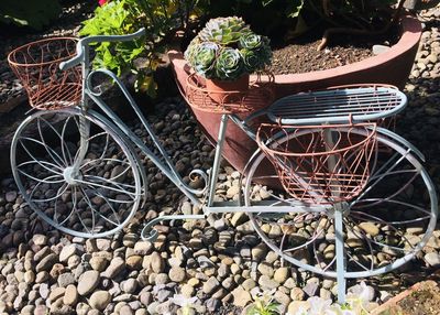 High angle view of bicycle in yard