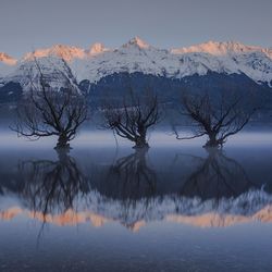 Scenic view of lake with mountains in background