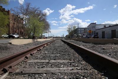 Railroad track along trees