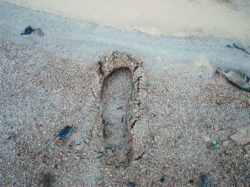 High angle view of sand on beach