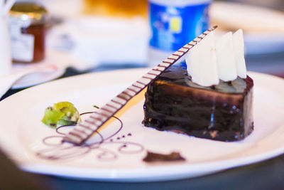 Close-up of cake in plate on table