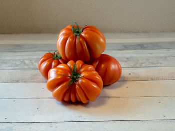 High angle view of pumpkins on table