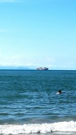 Scenic view of sea against blue sky