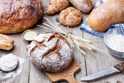 High angle view of bread on table