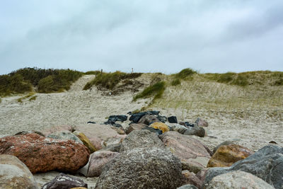 Scenic view of rocks on landscape against sky