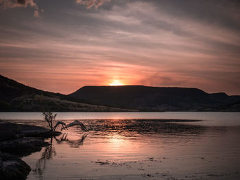 Scenic view of lake against sky during sunset