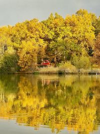 Scenic view of lake against trees during autumn