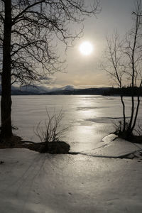 Scenic view of frozen lake against sky during winter