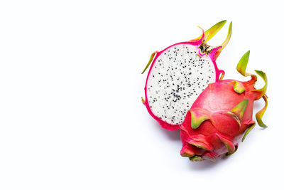 High angle view of berries on white background