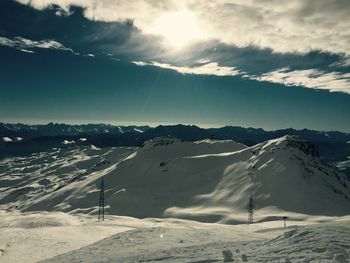 Scenic view of snowcapped mountains against sky