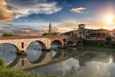 Arch bridge over river in city