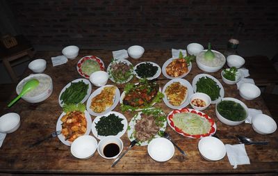 High angle view of food on table