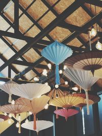 Low angle view of decorations hanging from ceiling