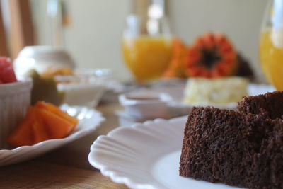 Close-up of cake in plate on table