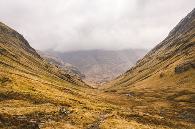 Scenic view of  glen etive in fog