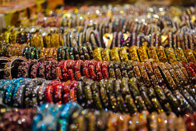 High angle view of multi colored decoration for sale at market stall