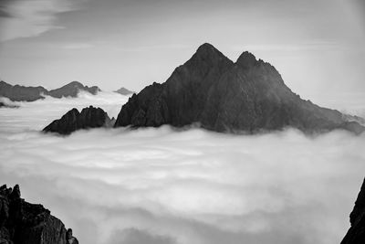 Panoramic shot of rocks in sea against sky