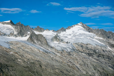 Scenic view of mountains against blue sky