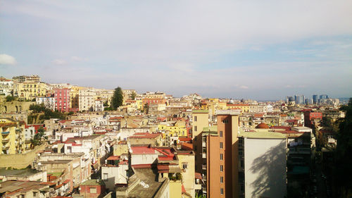 High angle shot of townscape against sky