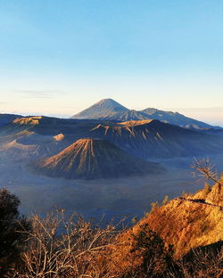 View of bromo tengger semeru from the viewpoint at sunrise 
