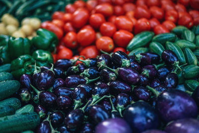 High angle view of various vegetables for sale