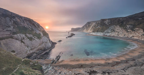 Scenic view of sea against sky during sunset