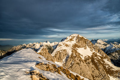 Scenic view of snowcapped mountains against sky