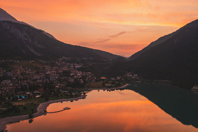 Scenic view of mountains against sky during sunset