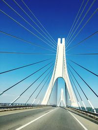 View of suspension bridge against blue sky