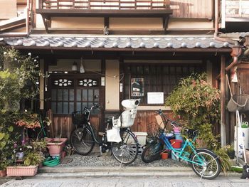 Bicycles parked outside building