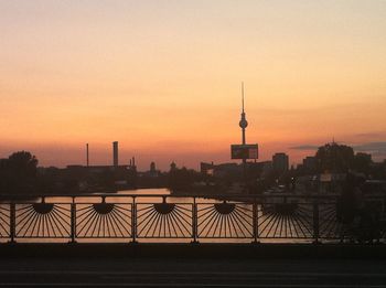 Silhouette of buildings in city during sunset