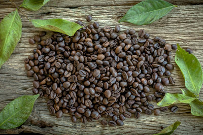 High angle view of roasted coffee beans