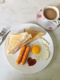 High angle view of breakfast served on table