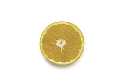 Close-up of lemon slice against white background