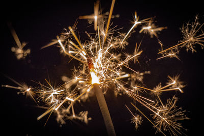 Low angle view of firework display at night