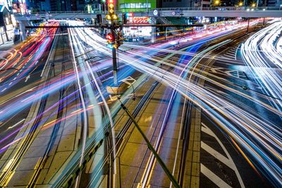 Light trails on city street at night