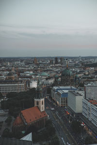 High angle view of buildings against sky in city