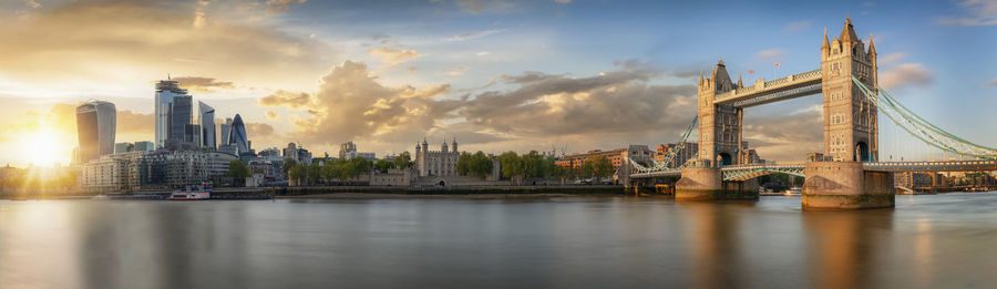 Panoramic view of bridge and buildings against sky