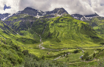 Scenic view of green landscape against sky