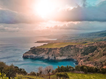 Scenic view of sea against sky during sunset