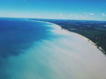 Scenic view of sea against blue sky