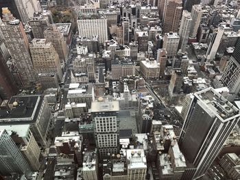 High angle view of modern buildings in city