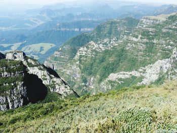 High angle view of landscape and mountains