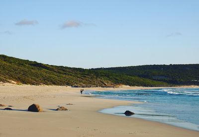 Scenic view of beach against clear sky